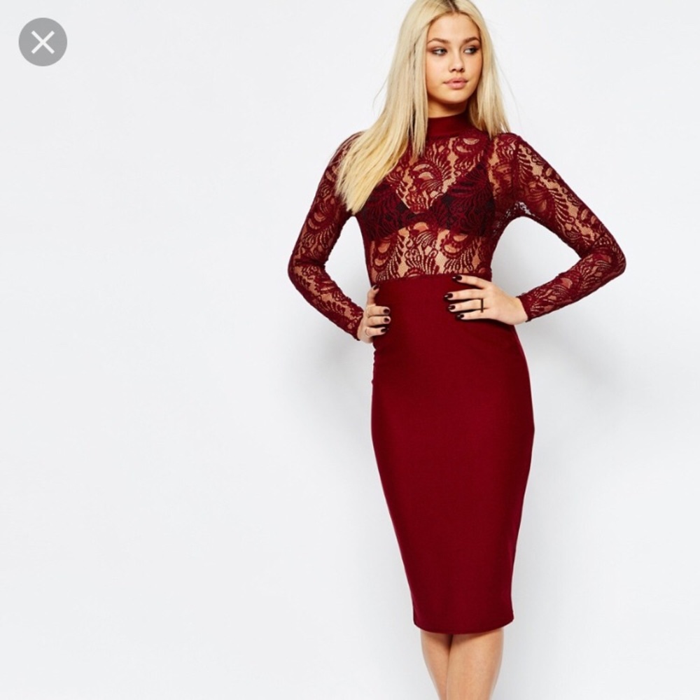 Misguided burgundy lace dress